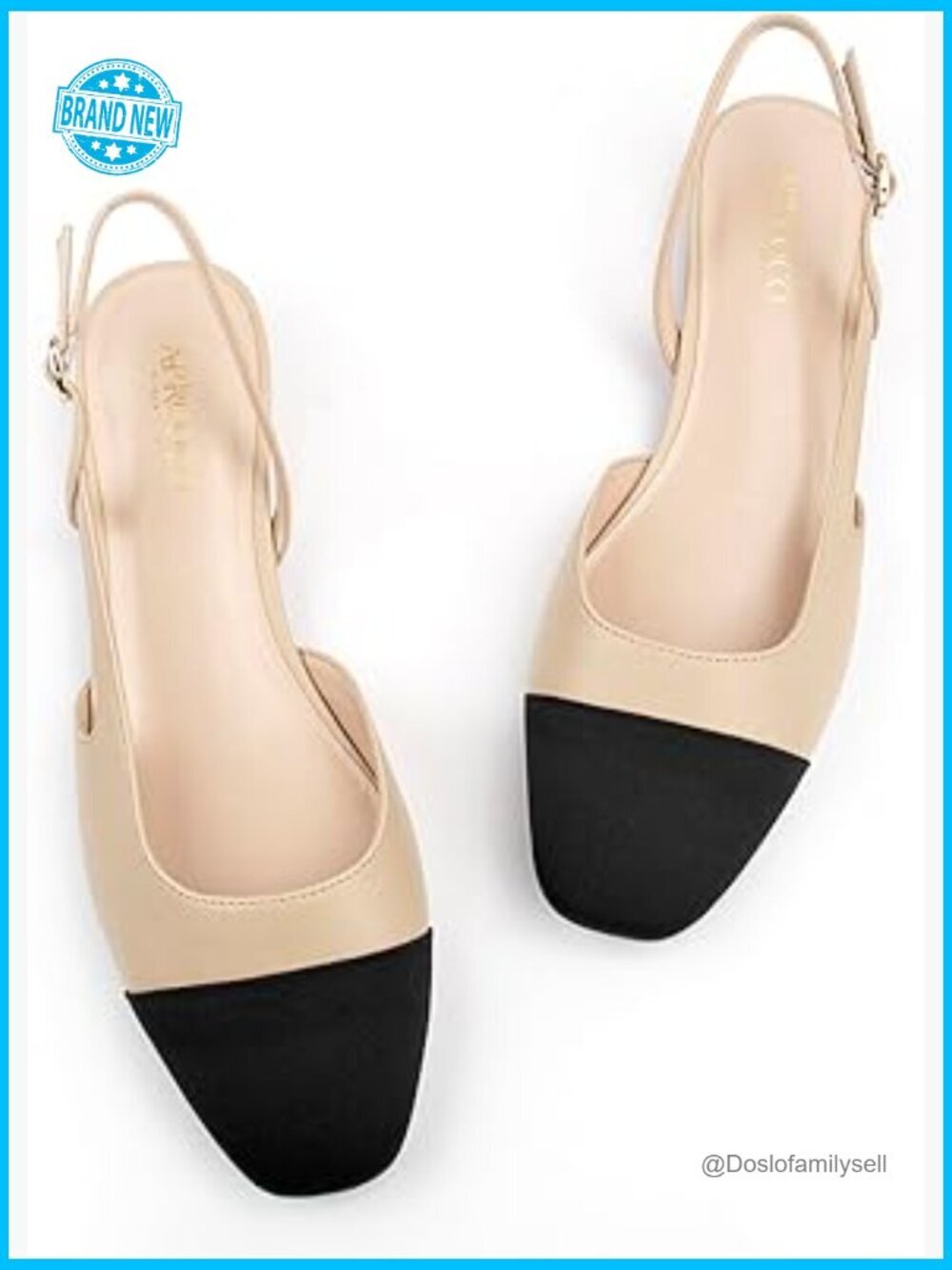Slingback Flats Square Toe Two Toned Low Heel Wedding Party Dressy Classy